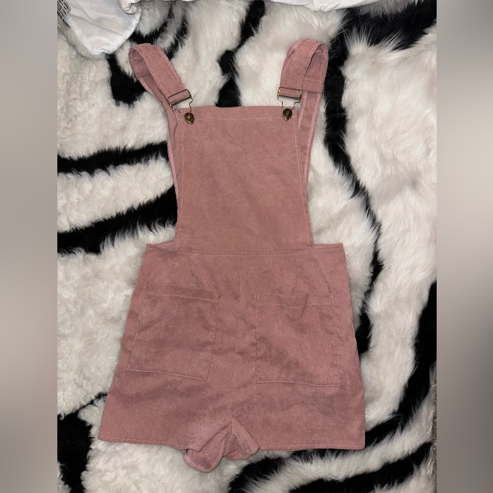 SHEIN Dusty Rose Corduroy Short Overalls